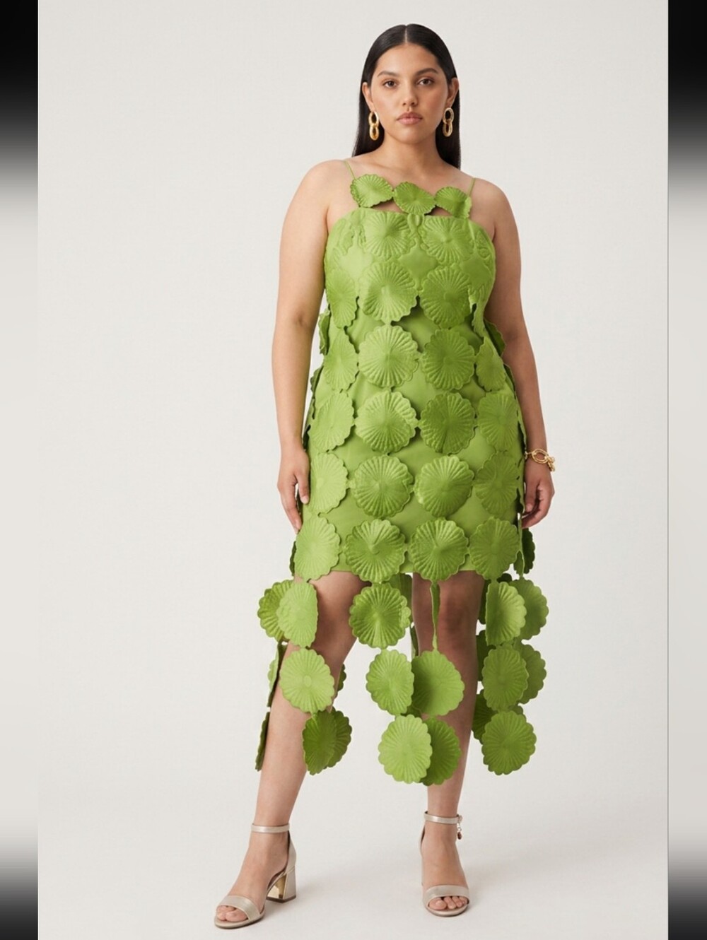 Arrange ASOS Cutwork Floral Midi Dress With Fringe Hem In Green